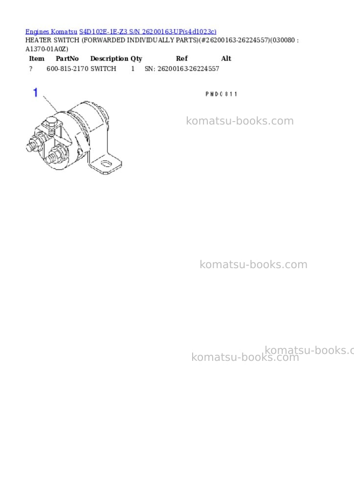 Komatsu s4d102e-1e-z3 s/n 26200163-up Parts catalog cover Page 7