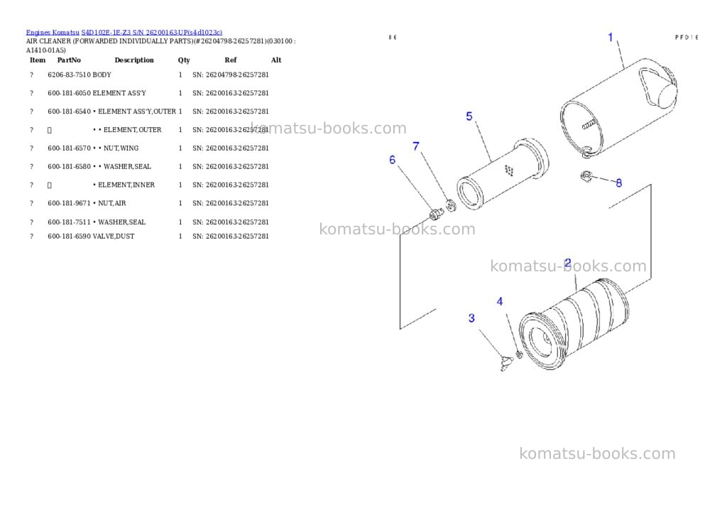 Komatsu s4d102e-1e-z3 s/n 26200163-up Parts catalog cover Page 8