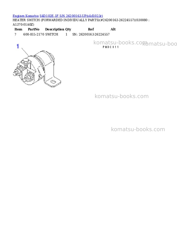 Komatsu s4d102e-1f s/n 26200163-up Parts catalog cover Page 7 Komatsu s4d102e-1f s/n 26200163-up Parts catalog cover Page 7