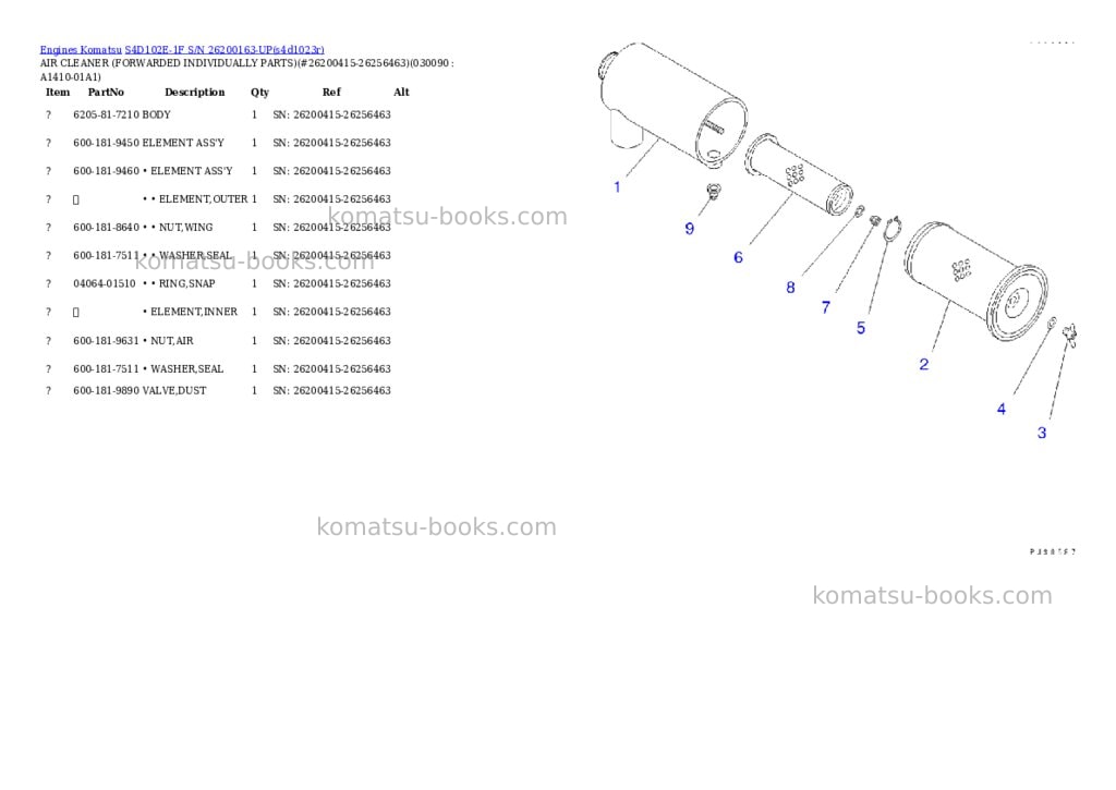 Komatsu s4d102e-1f s/n 26200163-up Parts catalog cover Page 8 Komatsu s4d102e-1f s/n 26200163-up Parts catalog cover Page 8