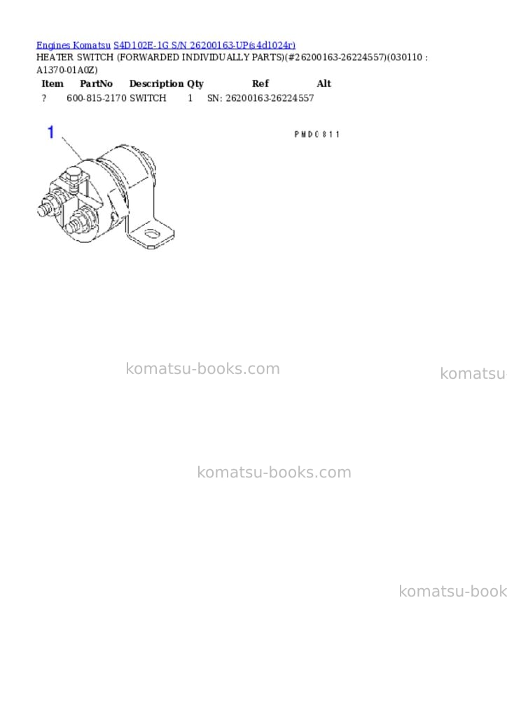 Komatsu s4d102e-1g s/n 26200163-up Parts catalog cover Page 10 Komatsu s4d102e-1g s/n 26200163-up Parts catalog cover Page 10