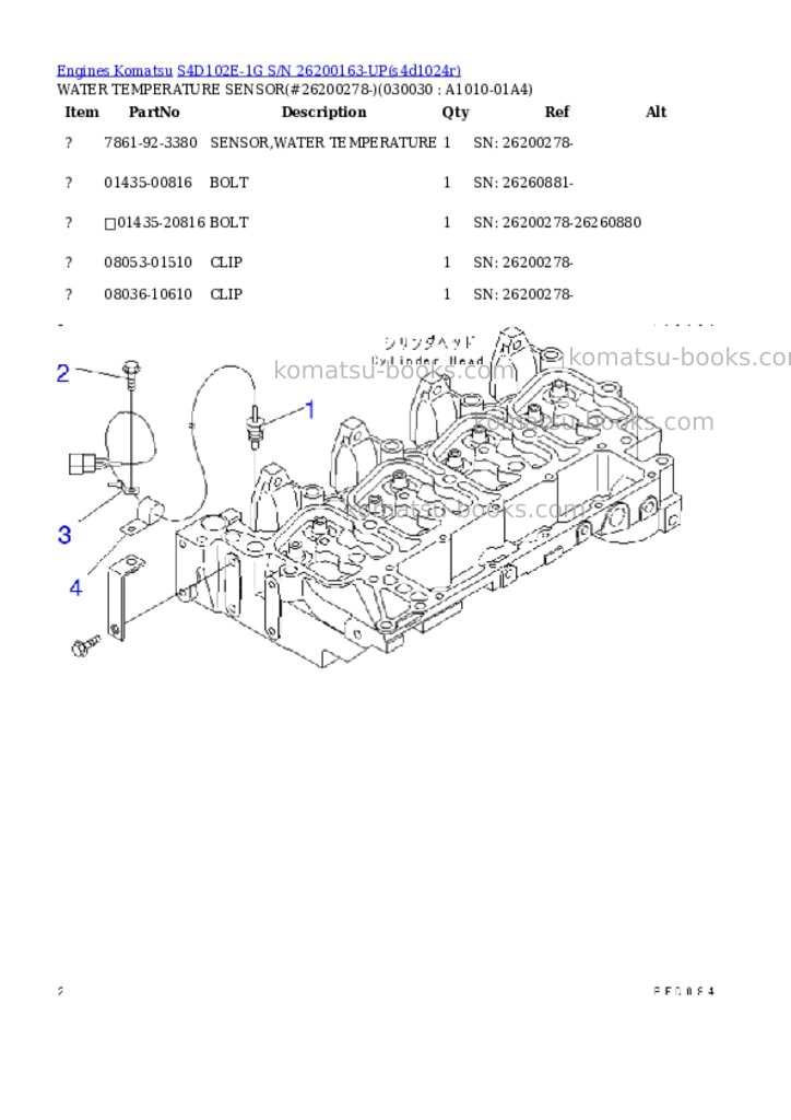 Komatsu s4d102e-1g s/n 26200163-up Parts catalog cover Page 2 Komatsu s4d102e-1g s/n 26200163-up Parts catalog cover Page 2