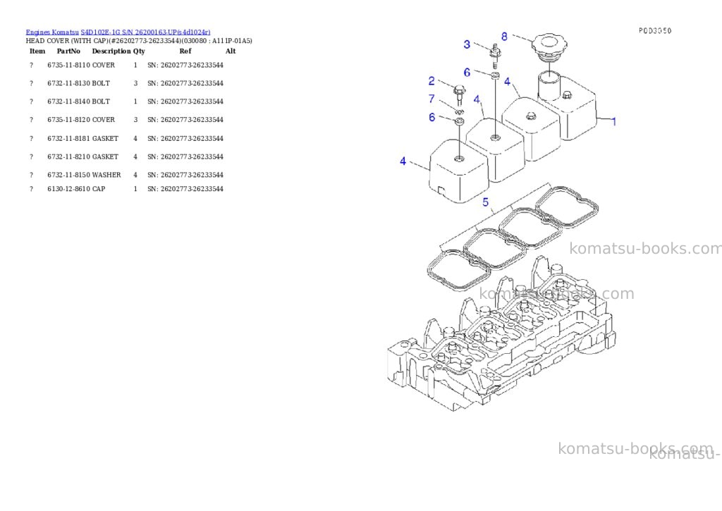 Komatsu s4d102e-1g s/n 26200163-up Parts catalog cover Page 7 Komatsu s4d102e-1g s/n 26200163-up Parts catalog cover Page 7