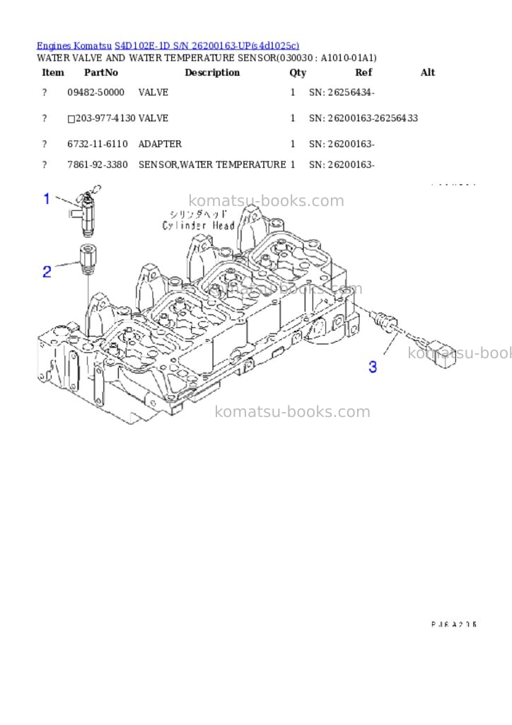 Komatsu s4d102e-1d s/n 26200163-up Parts catalog cover Page 2
