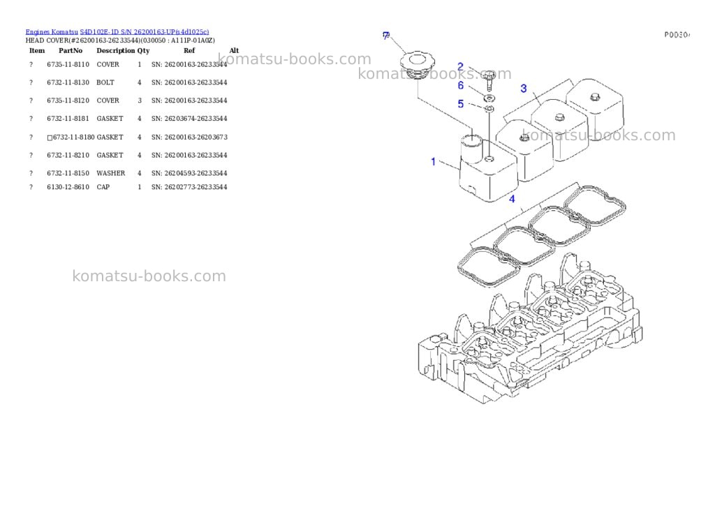 Komatsu s4d102e-1d s/n 26200163-up Parts catalog cover Page 4