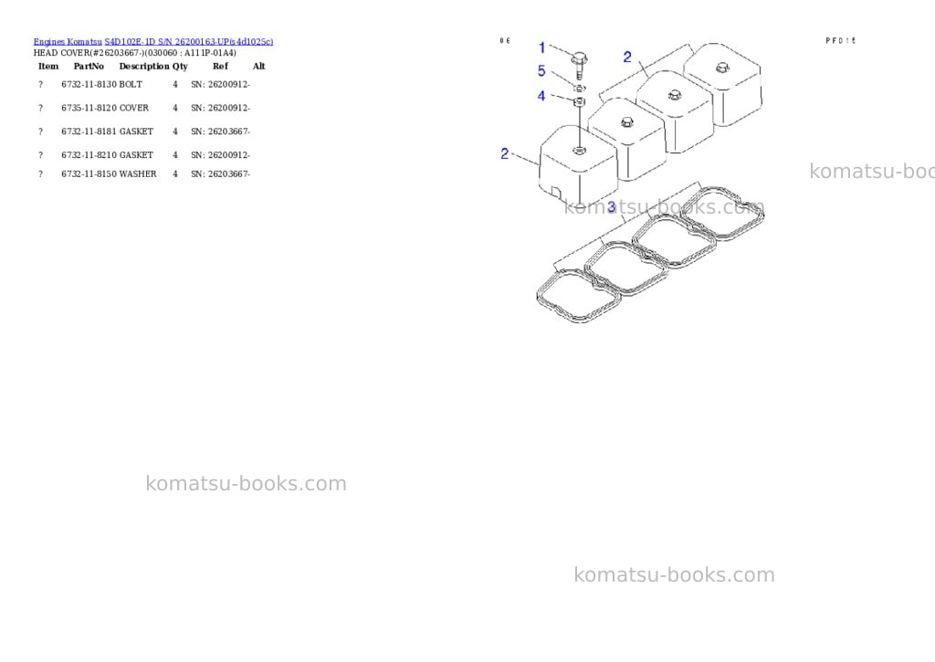 Komatsu s4d102e-1d s/n 26200163-up Parts catalog cover Page 5