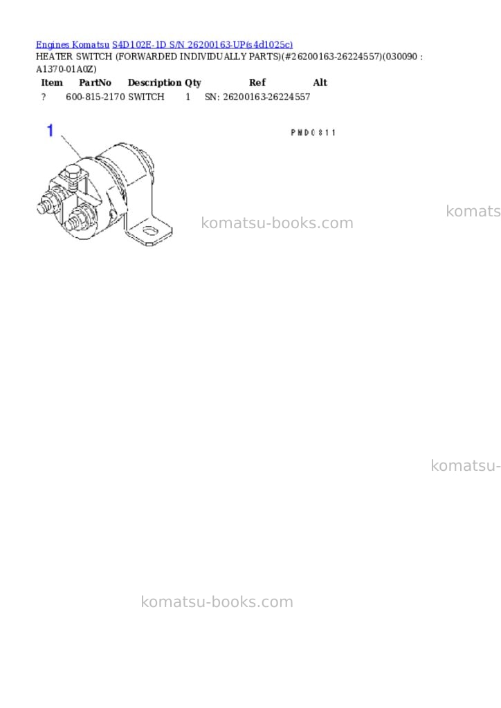 Komatsu s4d102e-1d s/n 26200163-up Parts catalog cover Page 8