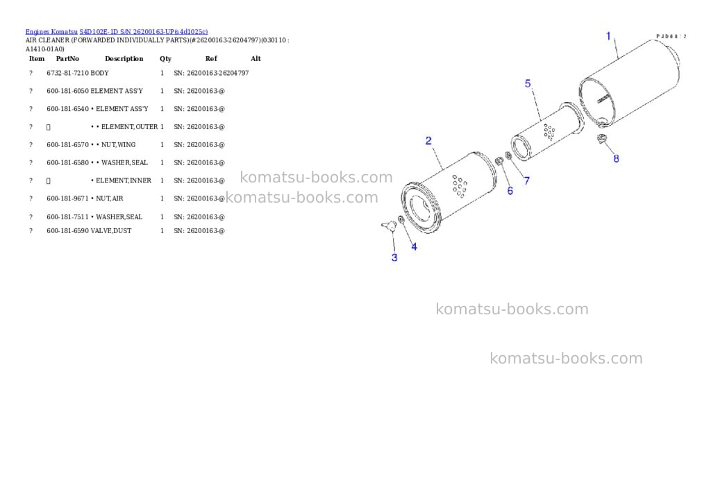 Komatsu s4d102e-1d s/n 26200163-up Parts catalog cover Page 9