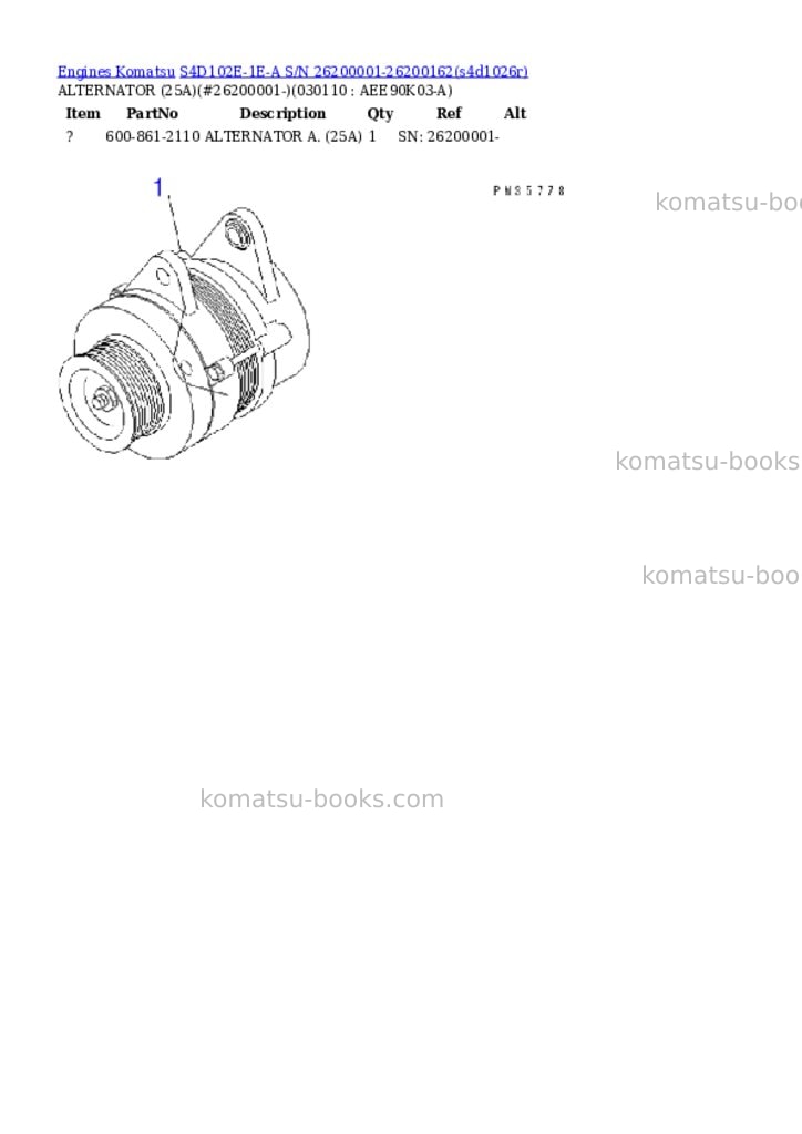Komatsu s4d102e-1e-a s/n 26200001-26200162 Parts catalog cover Page 10