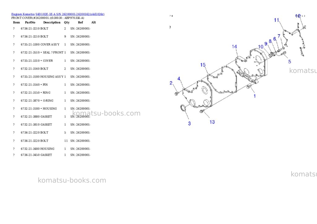 Komatsu s4d102e-1e-a s/n 26200001-26200162 Parts catalog cover Page 2