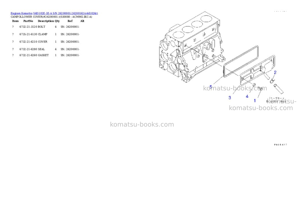 Komatsu s4d102e-1e-a s/n 26200001-26200162 Parts catalog cover Page 7