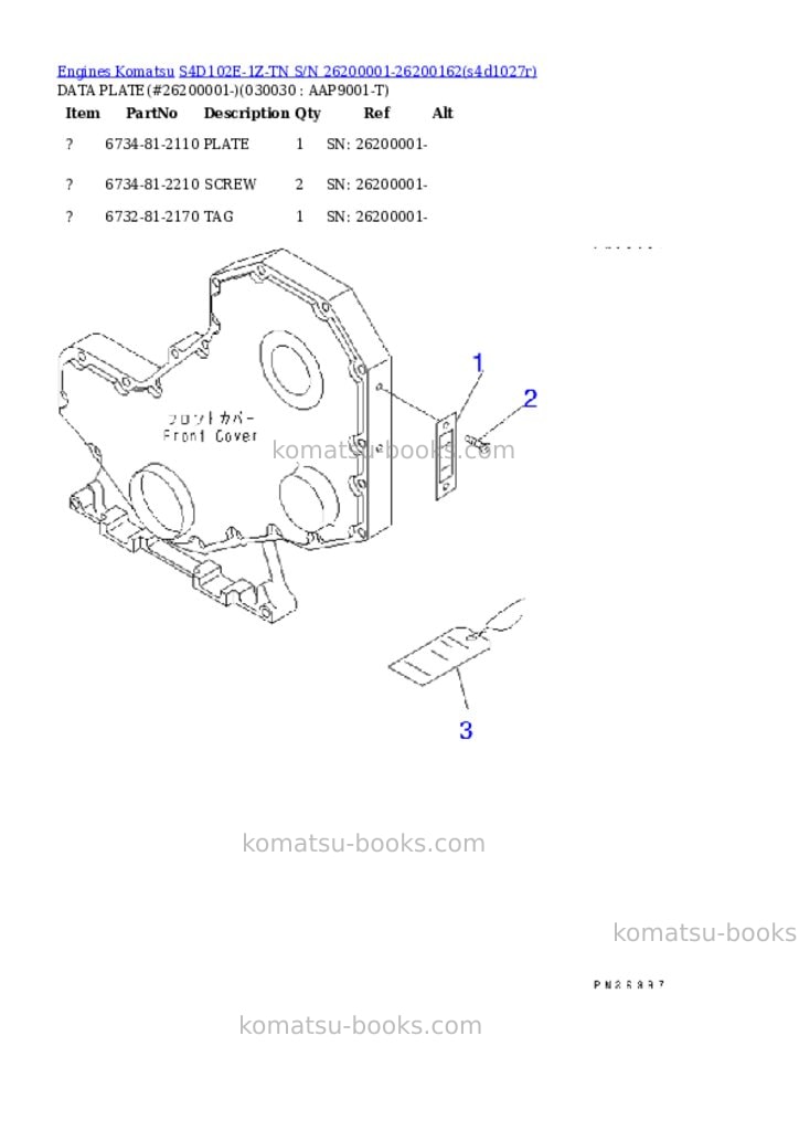 Komatsu s4d102e-1z-tn s/n 26200001-26200162 Parts catalog cover Page 2 Komatsu s4d102e-1z-tn s/n 26200001-26200162 Parts catalog cover Page 2