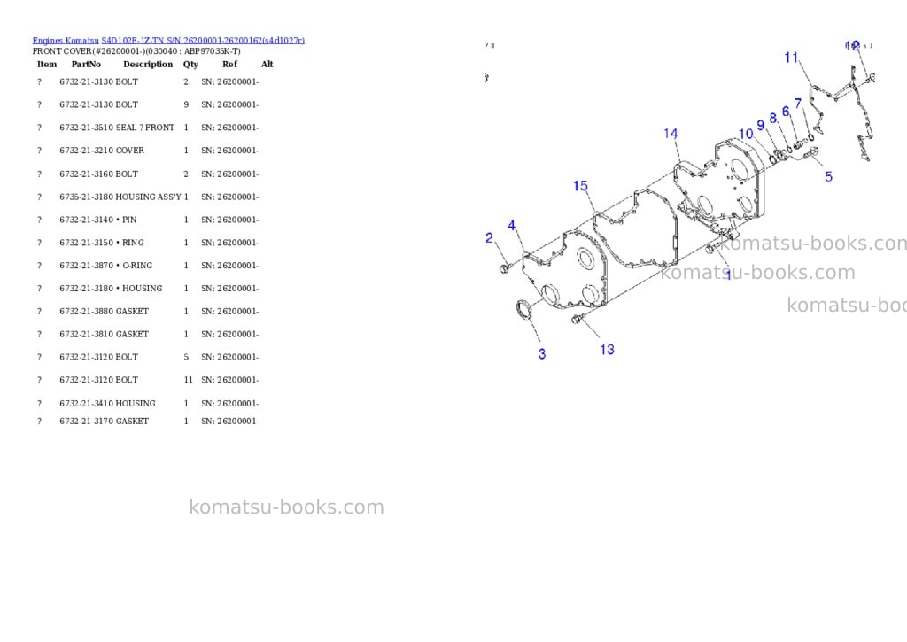 Komatsu s4d102e-1z-tn s/n 26200001-26200162 Parts catalog cover Page 3 Komatsu s4d102e-1z-tn s/n 26200001-26200162 Parts catalog cover Page 3