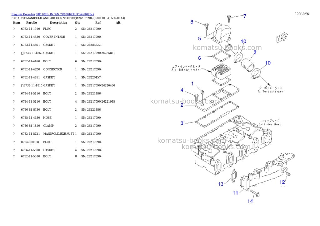 Komatsu s4d102e-1n s/n 26200163-up Parts catalog cover Page 10