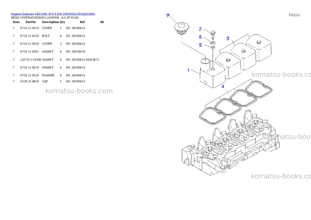 Komatsu S4D102E-1F-US S/N 26200163-UP Parts catalog cover Page 4 Komatsu S4D102E-1F-US S/N 26200163-UP Parts catalog cover Page 4