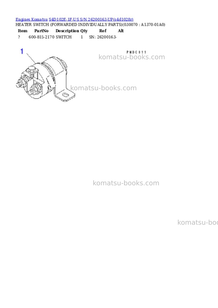 Komatsu S4D102E-1F-US S/N 26200163-UP Parts catalog cover Page 6 Komatsu S4D102E-1F-US S/N 26200163-UP Parts catalog cover Page 6