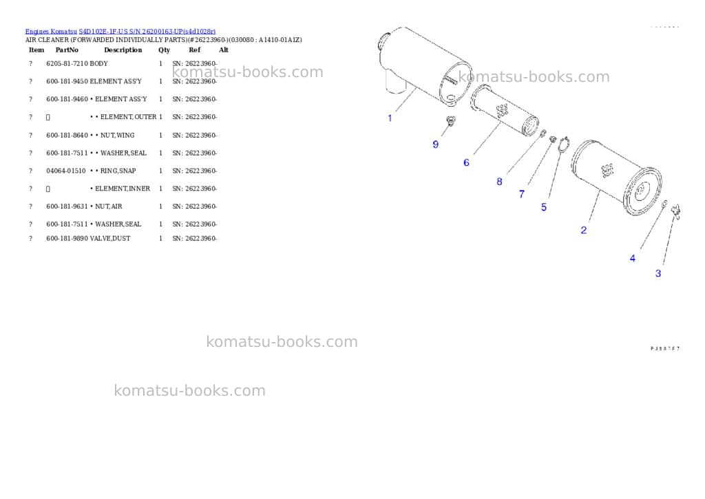 Komatsu S4D102E-1F-US S/N 26200163-UP Parts catalog cover Page 7 Komatsu S4D102E-1F-US S/N 26200163-UP Parts catalog cover Page 7