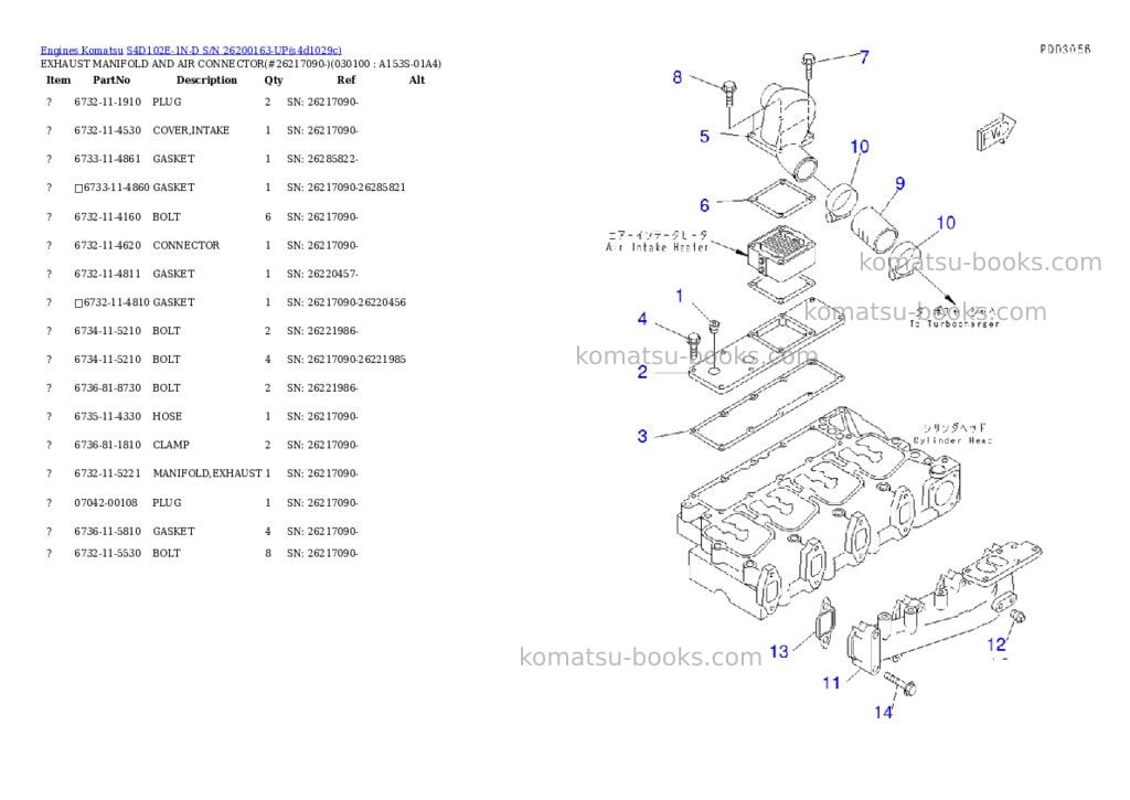 Komatsu s4d102e-1n-d s/n 26200163-up Parts catalog cover Page 9 Komatsu s4d102e-1n-d s/n 26200163-up Parts catalog cover Page 9