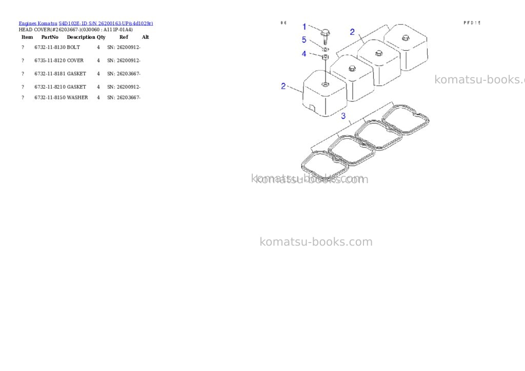 Komatsu S4D102E-1D S/N 26200163-UP Parts catalog cover Page 5 Komatsu S4D102E-1D S/N 26200163-UP Parts catalog cover Page 5