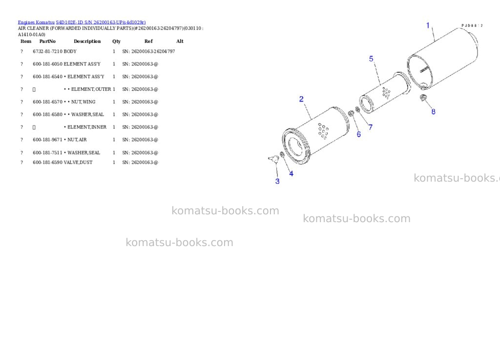 Komatsu S4D102E-1D S/N 26200163-UP Parts catalog cover Page 9 Komatsu S4D102E-1D S/N 26200163-UP Parts catalog cover Page 9