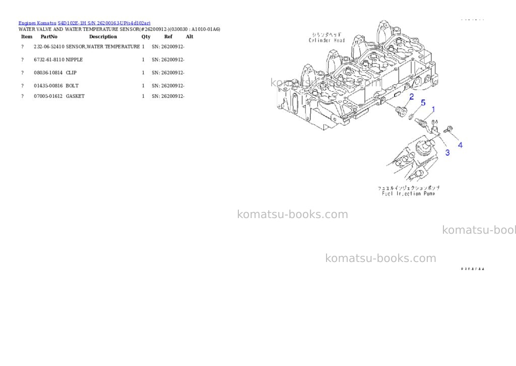 Komatsu s4d102e-1h s/n 26200163-up Parts catalog cover Page 2 Komatsu s4d102e-1h s/n 26200163-up Parts catalog cover Page 2