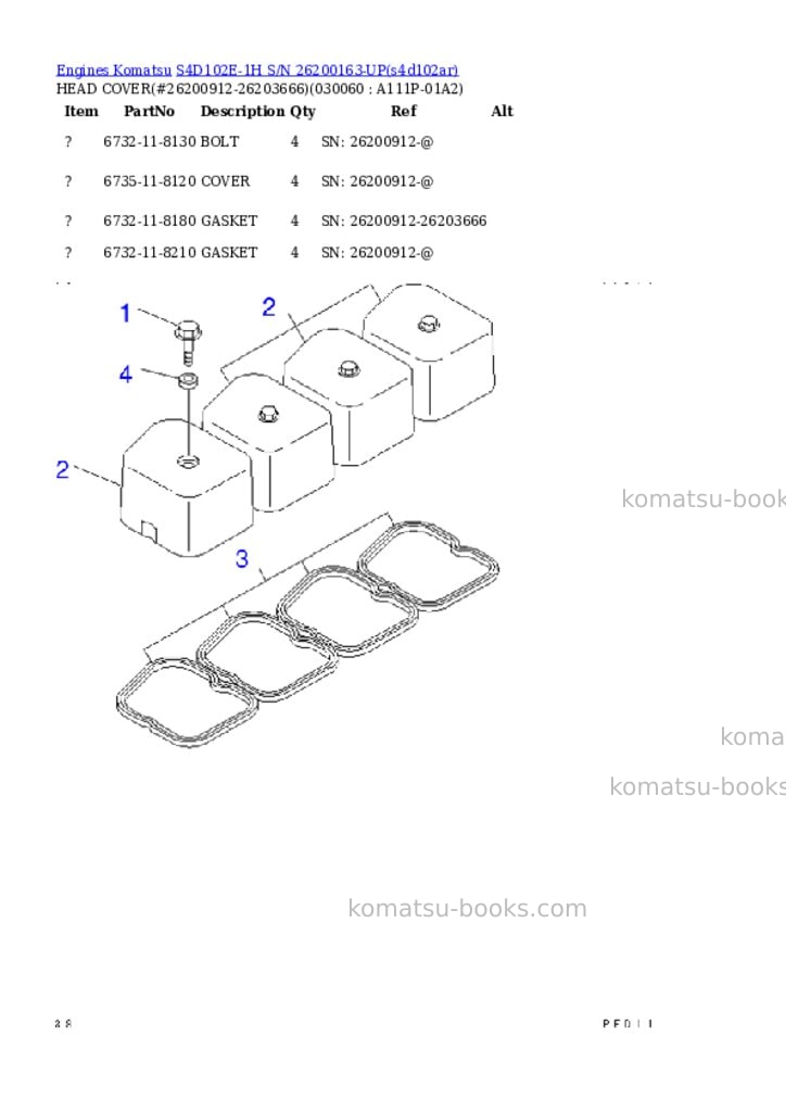 Komatsu s4d102e-1h s/n 26200163-up Parts catalog cover Page 5 Komatsu s4d102e-1h s/n 26200163-up Parts catalog cover Page 5
