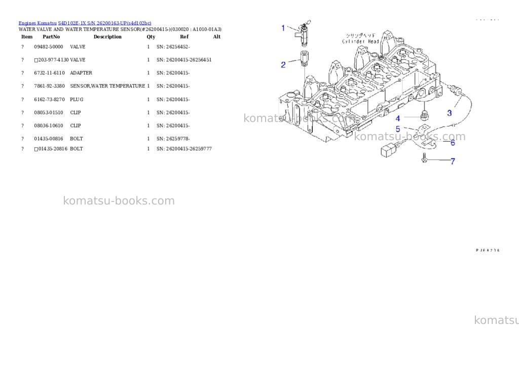 Komatsu s4d102e-1x s/n 26200163-up Parts catalog cover Komatsu s4d102e-1x s/n 26200163-up Parts catalog cover