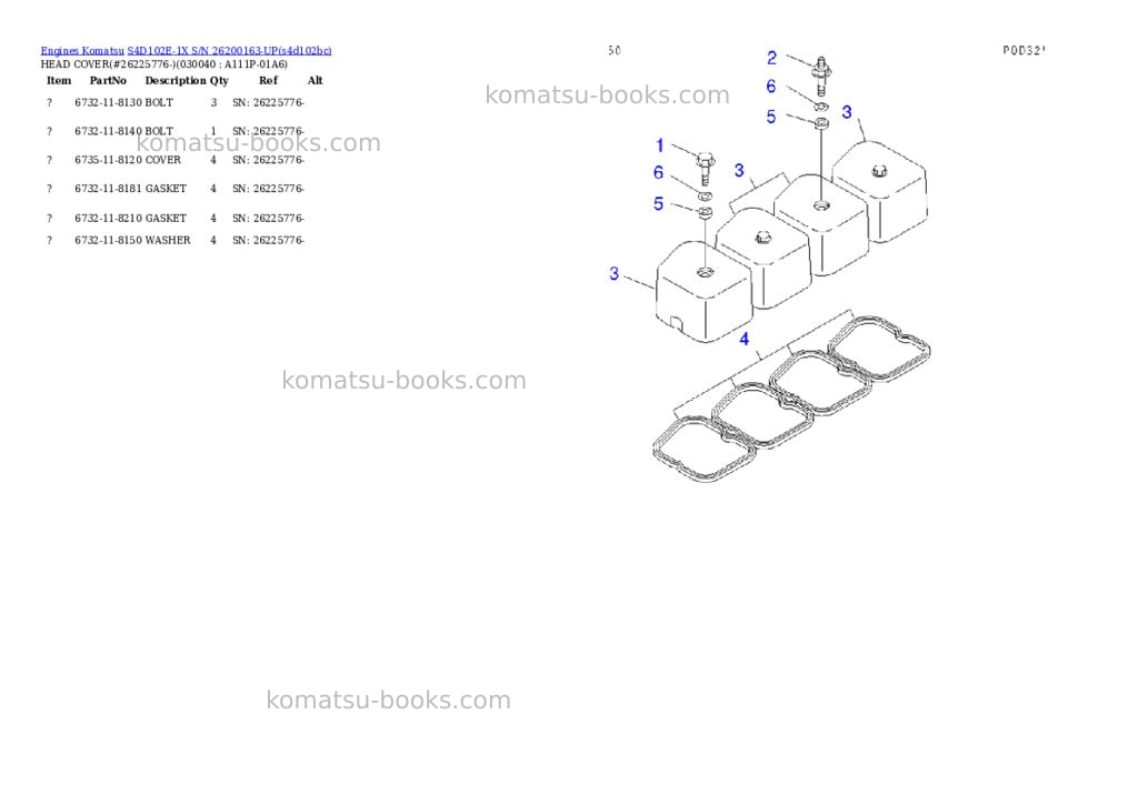 Komatsu s4d102e-1x s/n 26200163-up Parts catalog cover Page 3 Komatsu s4d102e-1x s/n 26200163-up Parts catalog cover Page 3