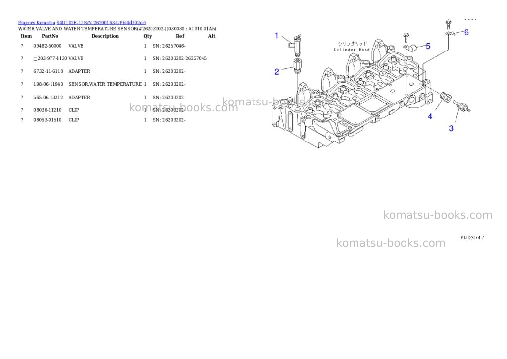 Komatsu S4D102E-1J S/N 26200163-UP Parts catalog cover Page 2
