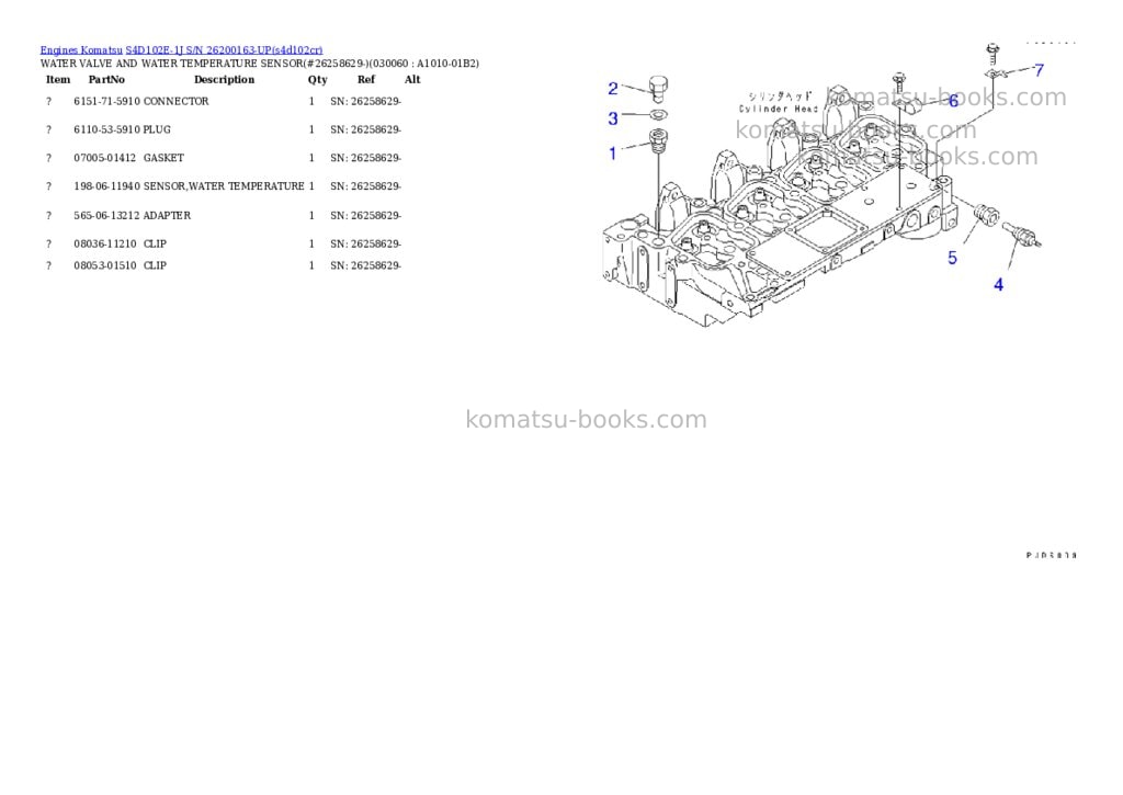 Komatsu S4D102E-1J S/N 26200163-UP Parts catalog cover Page 5