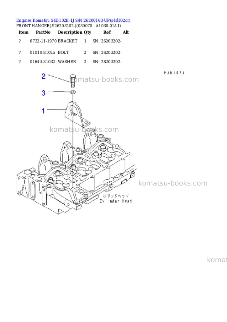 Komatsu S4D102E-1J S/N 26200163-UP Parts catalog cover Page 6
