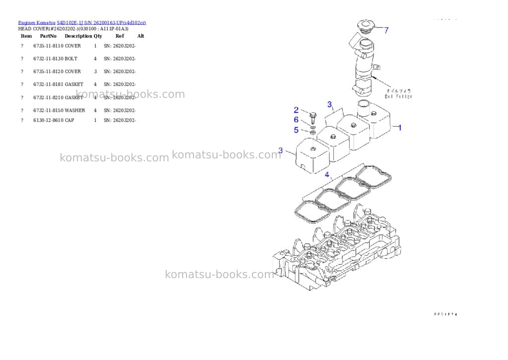 Komatsu S4D102E-1J S/N 26200163-UP Parts catalog cover Page 9