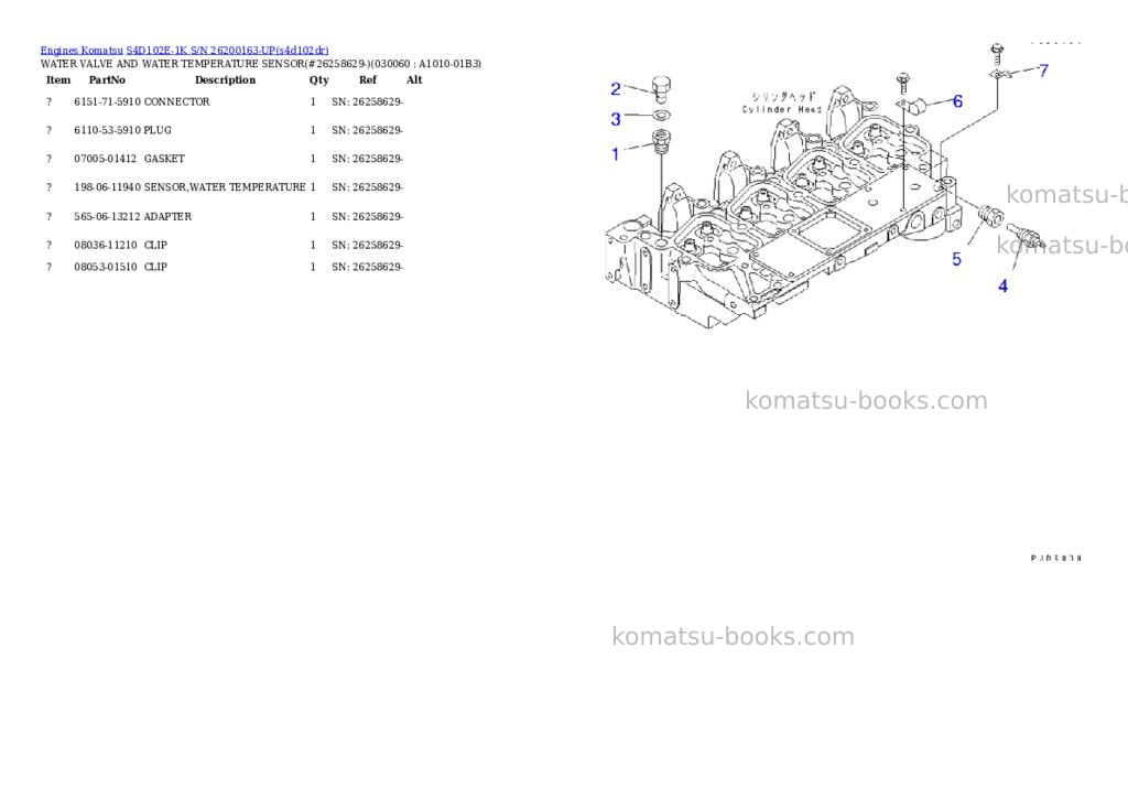 Komatsu S4D102E-1K S/N 26200163-UP Parts catalog cover Page 5 Komatsu S4D102E-1K S/N 26200163-UP Parts catalog cover Page 5