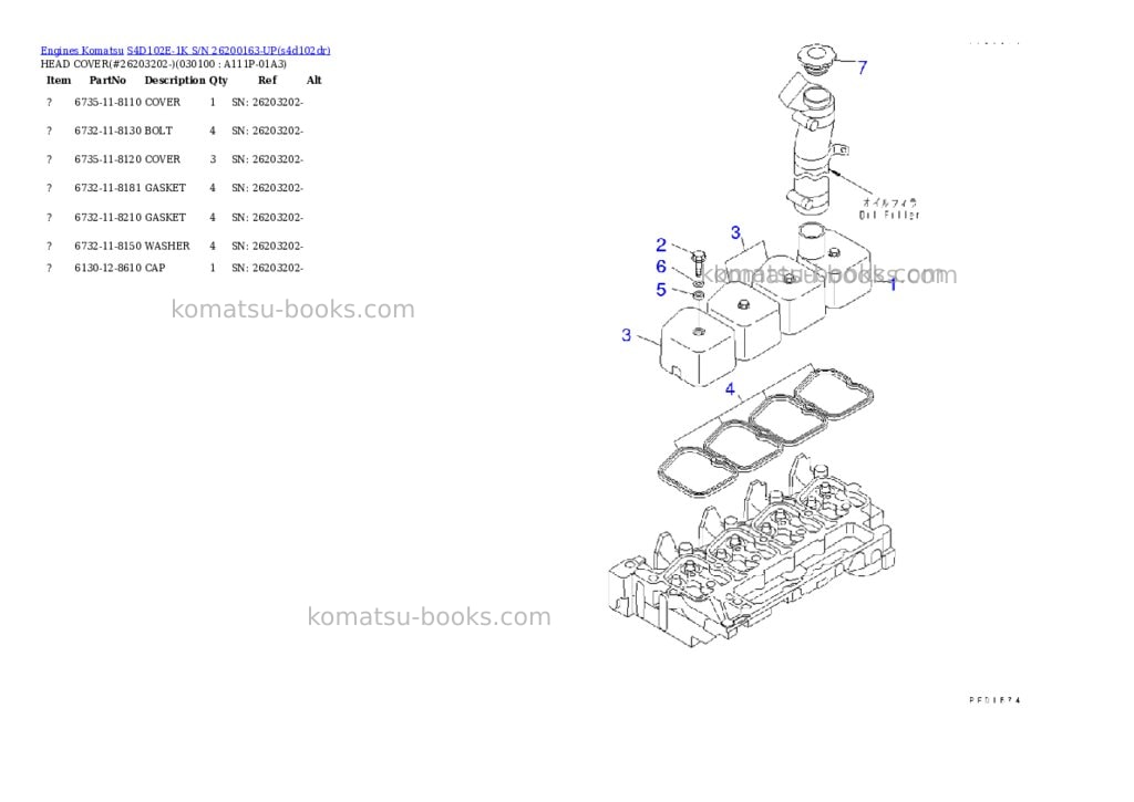 Komatsu S4D102E-1K S/N 26200163-UP Parts catalog cover Page 9 Komatsu S4D102E-1K S/N 26200163-UP Parts catalog cover Page 9