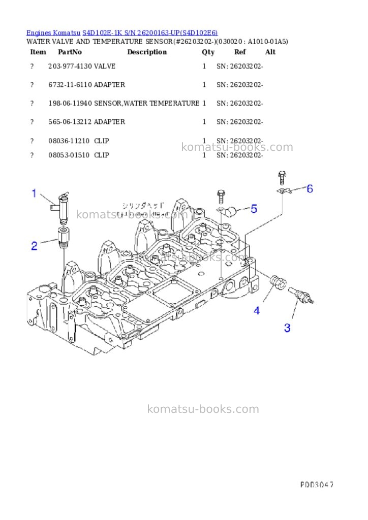 Komatsu s4d102e-1k s/n 26200163-up Parts catalog cover Komatsu s4d102e-1k s/n 26200163-up Parts catalog cover