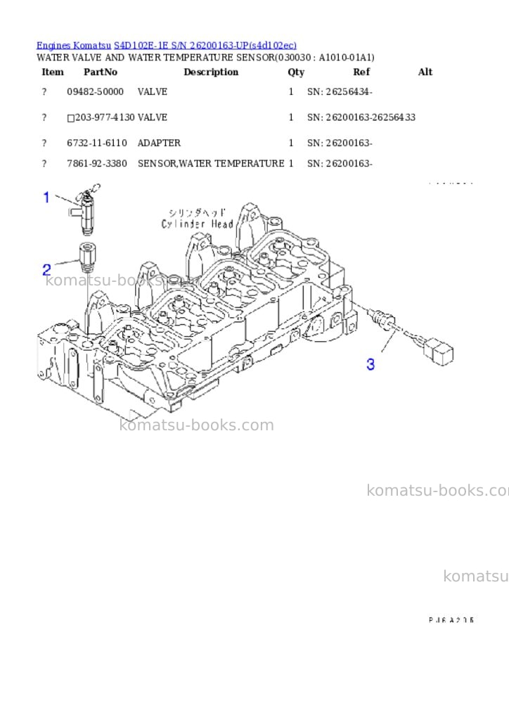 Komatsu S4D102E-1E S/N 26200163-UP Parts catalog cover Page 2