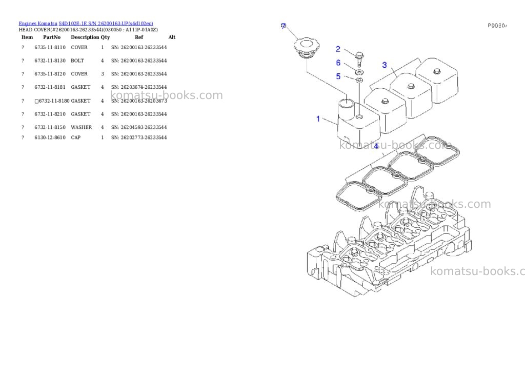 Komatsu S4D102E-1E S/N 26200163-UP Parts catalog cover Page 4