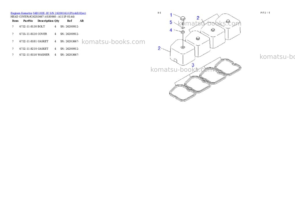 Komatsu S4D102E-1E S/N 26200163-UP Parts catalog cover Page 5