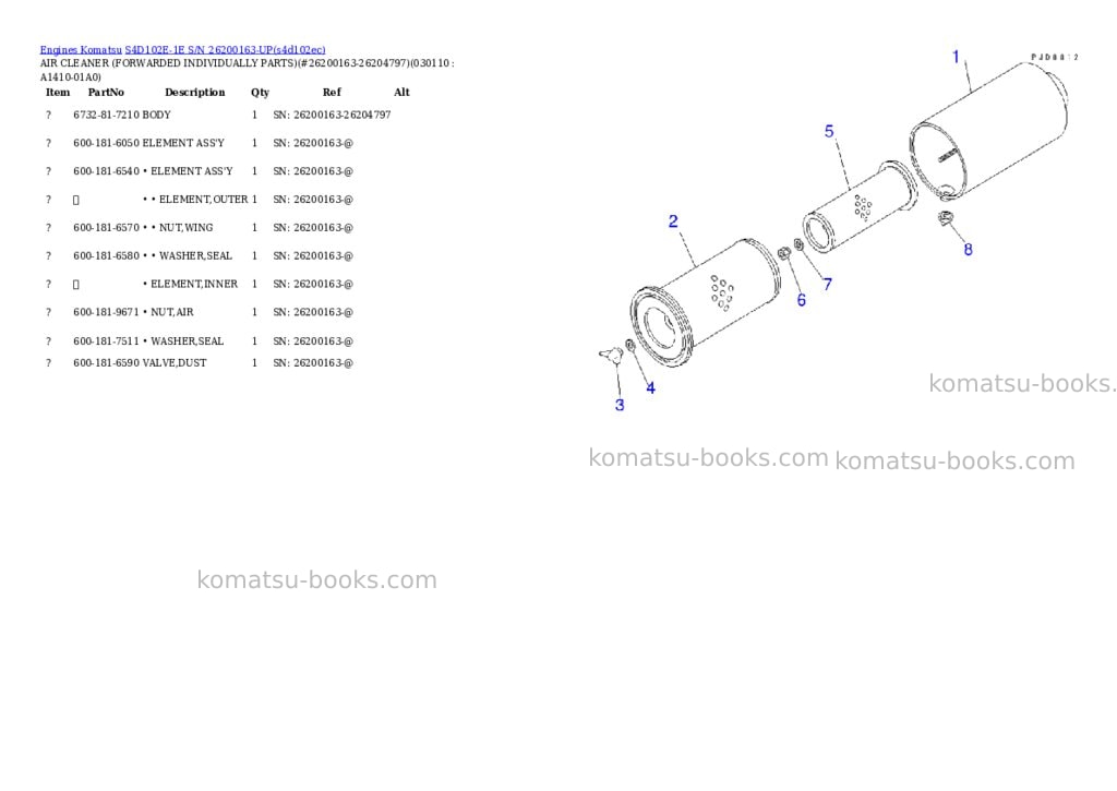 Komatsu S4D102E-1E S/N 26200163-UP Parts catalog cover Page 9