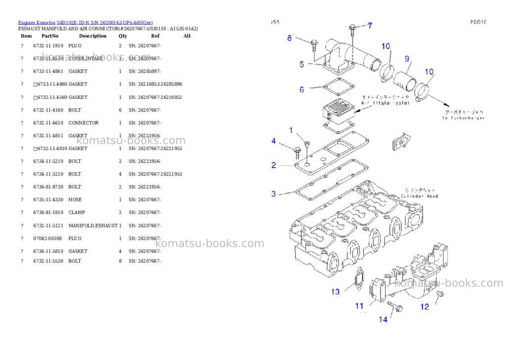 Komatsu s4d102e-1d-n s/n 26200163-up Parts catalog cover Page 10 Komatsu s4d102e-1d-n s/n 26200163-up Parts catalog cover Page 10