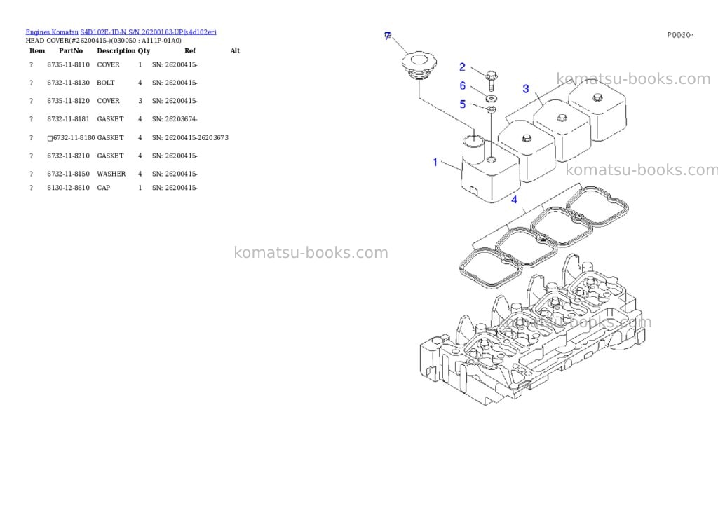 Komatsu s4d102e-1d-n s/n 26200163-up Parts catalog cover Page 4 Komatsu s4d102e-1d-n s/n 26200163-up Parts catalog cover Page 4