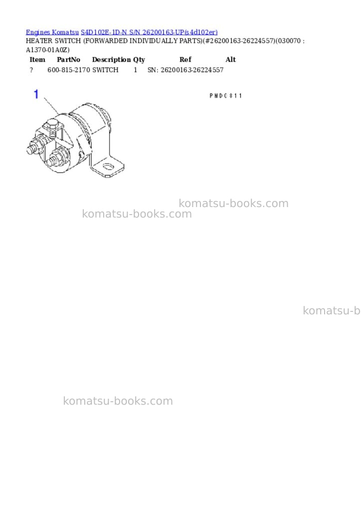 Komatsu s4d102e-1d-n s/n 26200163-up Parts catalog cover Page 6 Komatsu s4d102e-1d-n s/n 26200163-up Parts catalog cover Page 6