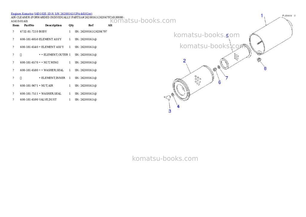 Komatsu s4d102e-1d-n s/n 26200163-up Parts catalog cover Page 7 Komatsu s4d102e-1d-n s/n 26200163-up Parts catalog cover Page 7