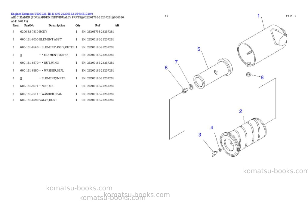 Komatsu s4d102e-1d-n s/n 26200163-up Parts catalog cover Page 8 Komatsu s4d102e-1d-n s/n 26200163-up Parts catalog cover Page 8