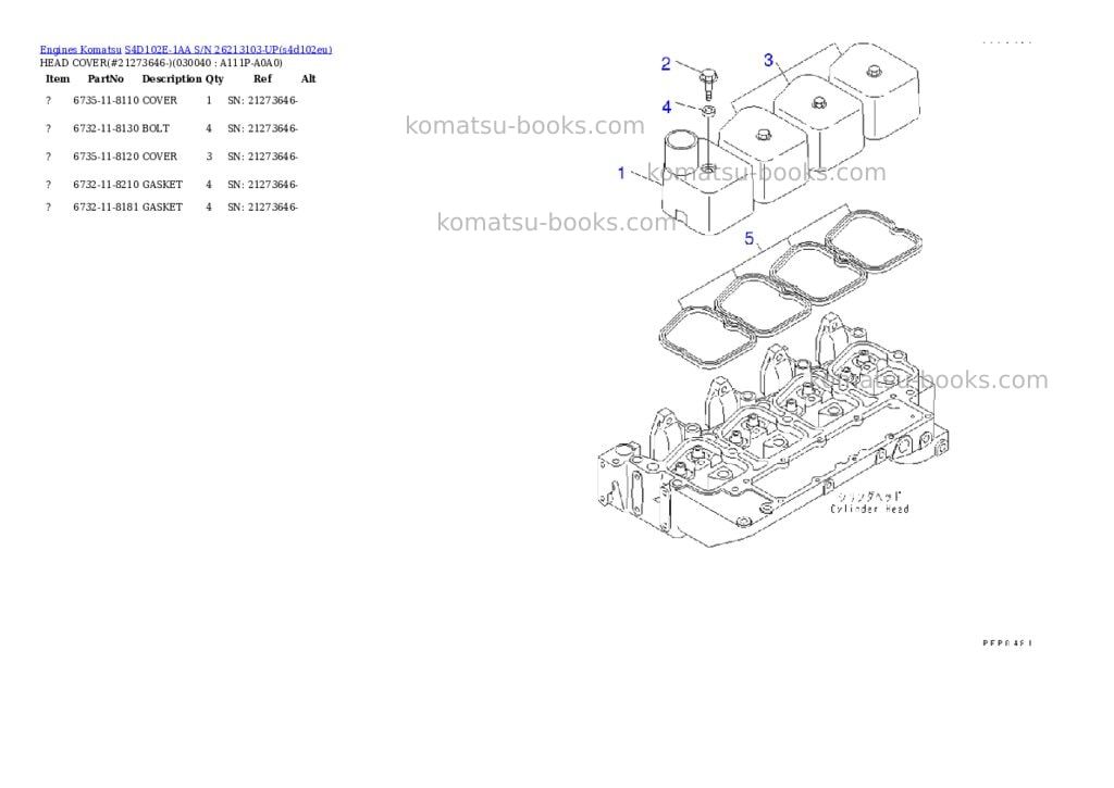 Komatsu s4d102e-1aa s/n 26213103-up Parts catalog cover Page 3 Komatsu s4d102e-1aa s/n 26213103-up Parts catalog cover Page 3