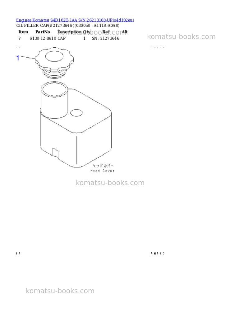 Komatsu s4d102e-1aa s/n 26213103-up Parts catalog cover Page 4 Komatsu s4d102e-1aa s/n 26213103-up Parts catalog cover Page 4