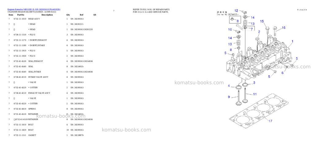 Komatsu s4d102e-1l s/n 26200163-up Parts catalog cover