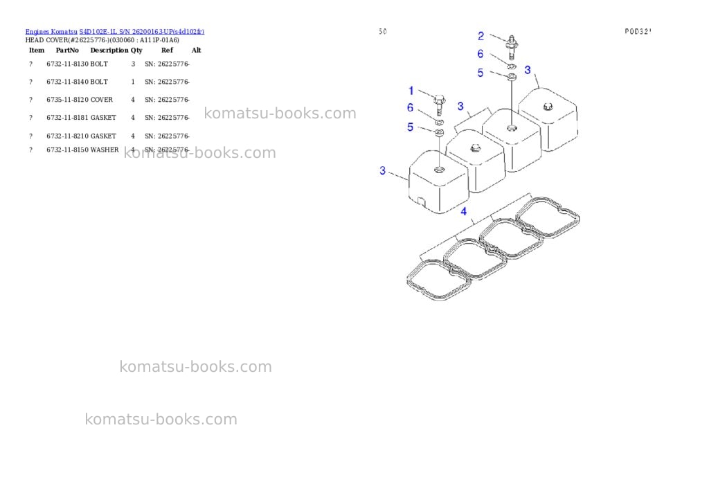 Komatsu s4d102e-1l s/n 26200163-up Parts catalog cover Page 5