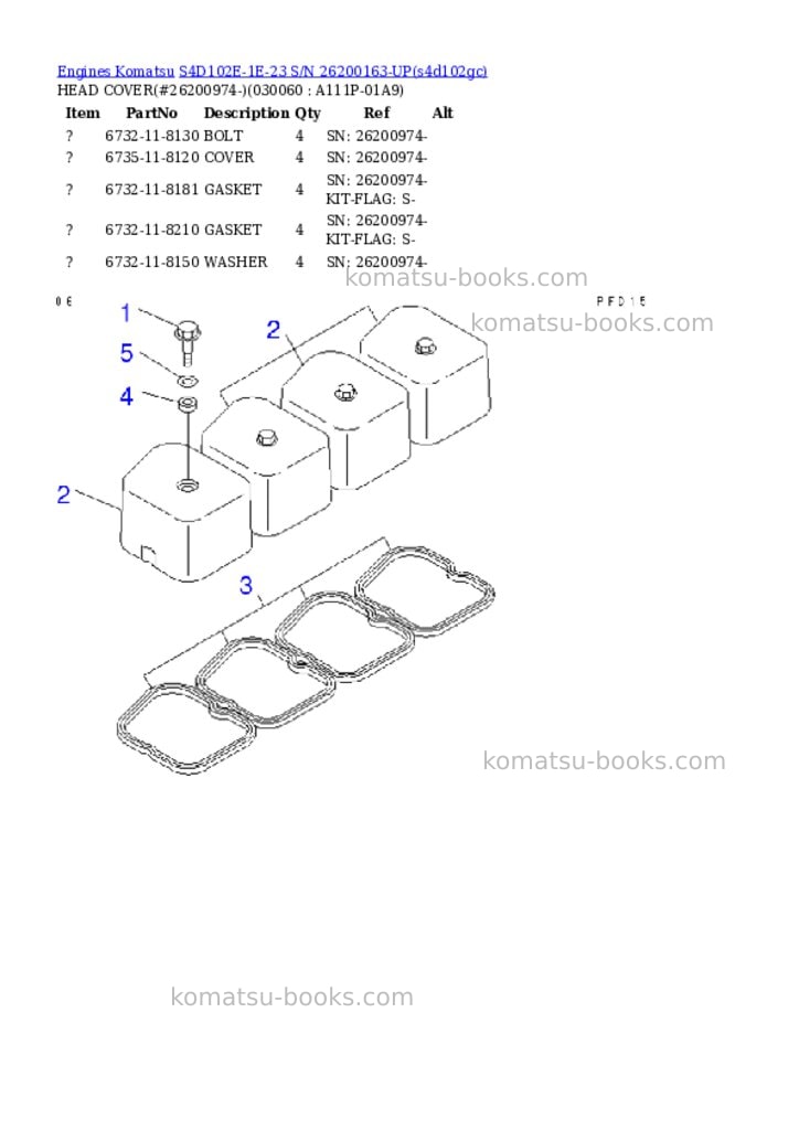 Komatsu s4d102e-1e-23 s/n 26200163-up Parts catalog cover Page 5 Komatsu s4d102e-1e-23 s/n 26200163-up Parts catalog cover Page 5