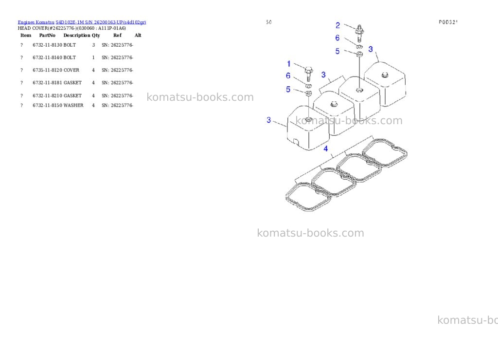 Komatsu s4d102e-1m s/n 26200163-up Parts catalog cover Page 5